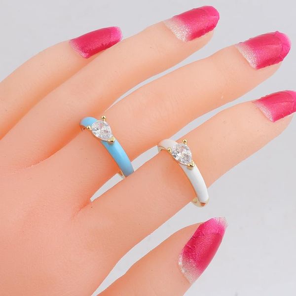 

wedding rings fashion water drop blue and white zircon enamel ring for women gold-plated adjustable opening couple daily jewelry ladies, Slivery;golden