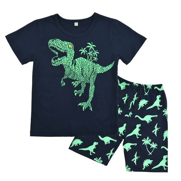 

kids summer pyjamas set boys dinosaur pjs short sleeve pajama cotton sleepwear dino nightwear children outfit age 2-7t 210729, Blue;red