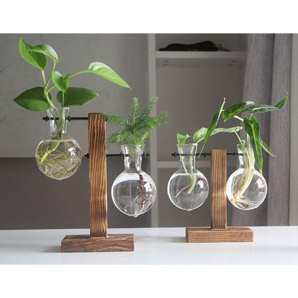 

planters & pots hydroponic plant vases vintage flower pot transparent vase wooden frame glass tableplants home bonsai decor