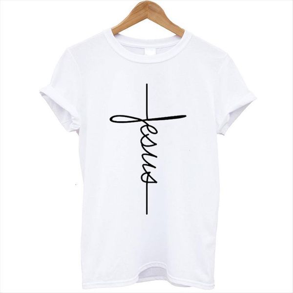

fashion harajuku aesthetic short sleeve womens t shirt jesus christian cross printing, White