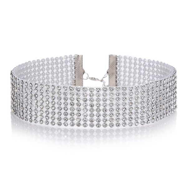 

fashion rhinestone net necklace stylish multi-layer shiny crystal choker women 's clothing accessories wedding jewelry chokers, Golden;silver