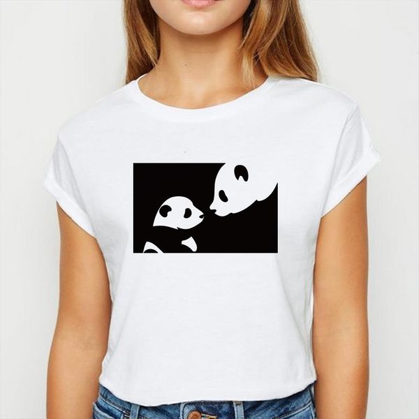 

animal panda harajuku trendy women spring summer white recreational vestidos round collar shirts
