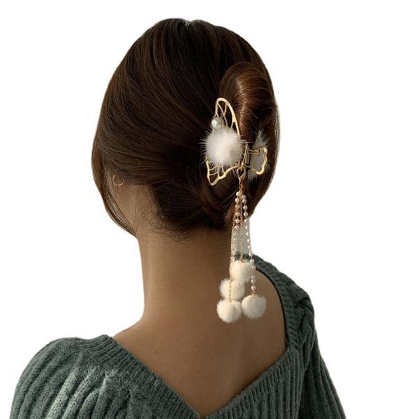 

hair accessories fairy hollow butterfly claw handmade furrly crab clips ball imitation pearl chain long tassel accessorie