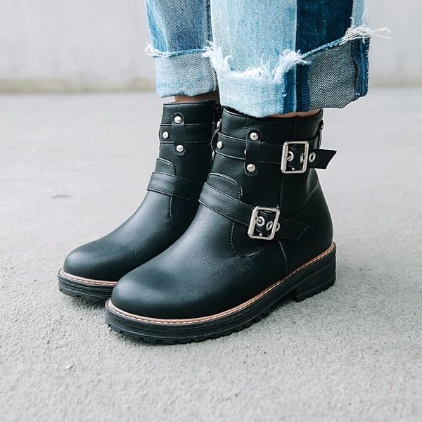 

boots plus size women shoes for ladies woman winter round head pure color, Black