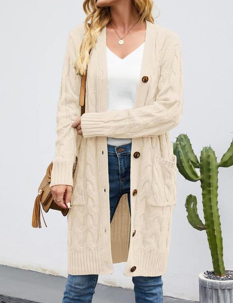 

women's knits & tees 2021 autumn sweater coats women cardigan solid color long sleeve female knitted coat with pockets for spring fall, White