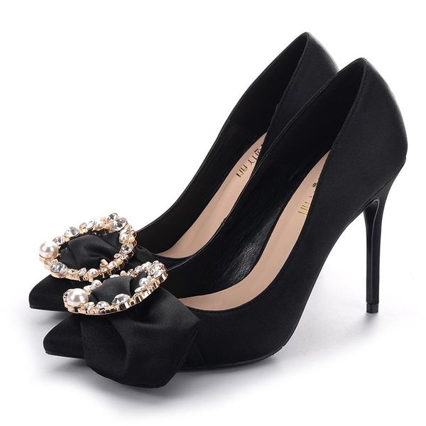 

dress shoes 2021 single pointed wedding high heels banquet bridesmaid in europe and america, Black