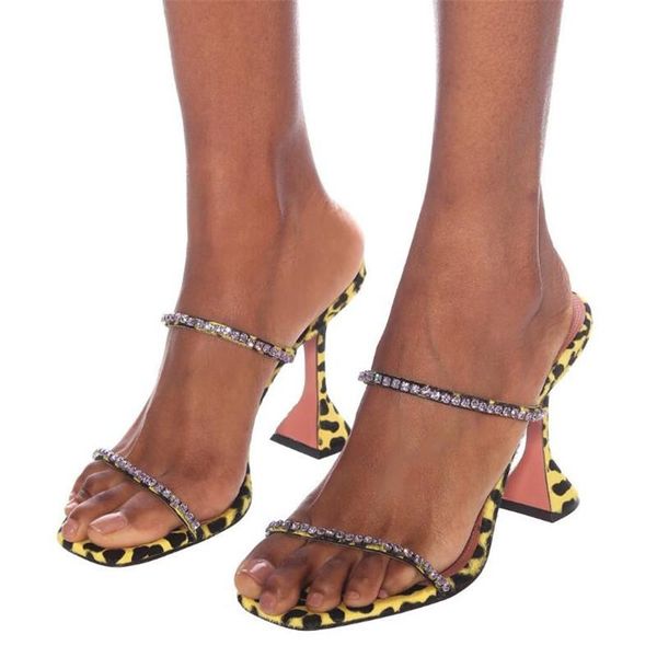 

sandals high heels crystal shoes women mules slippers black leopard designer slides ladies party summer flip flops