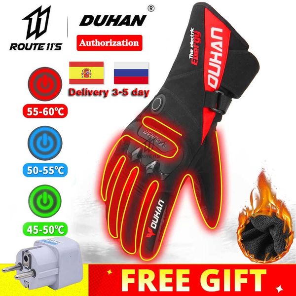 DUHAN beheizte Handschuhe mit batteriebetriebenem Winter-Outdoor-Thermo-Motorrad-Reithandschuh, 100 % wasserdicht, warm halten, Moto Guantes H1022