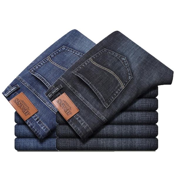 

men's jeans 2021 spring men business casual classic blue black fashion stretch straight denim pants brand male office work