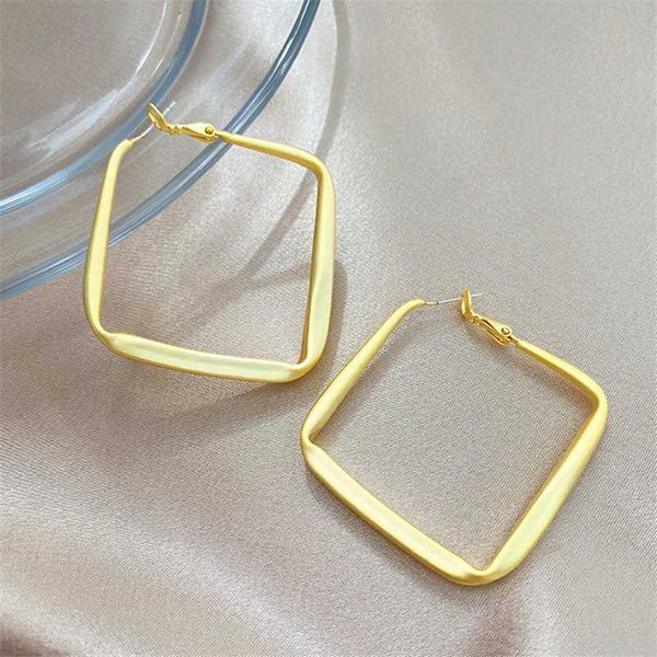 

hoop & huggie golden big earrings korean geometry metal for women female retro square drop 2021 trend fashion jewelry, Golden;silver