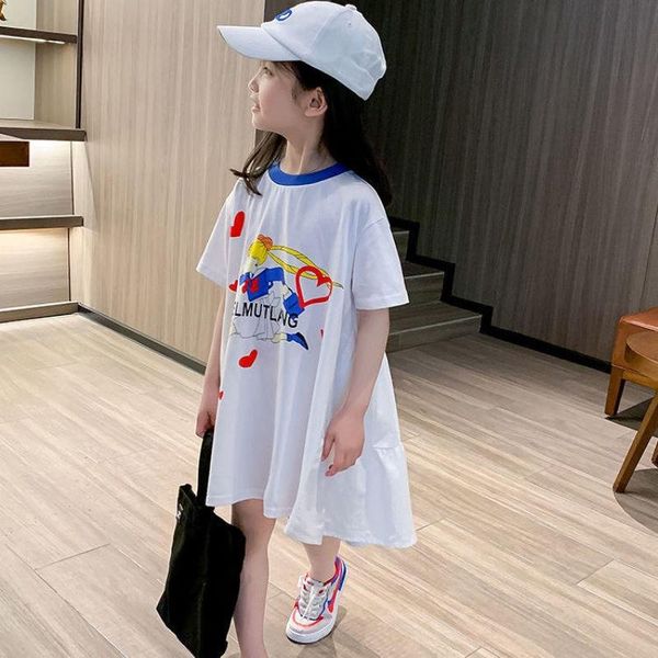 

girl's dresses girl childrens dress summer clothes baby girls korean cartoon short sleeve tshirt kids fashion, Red;yellow