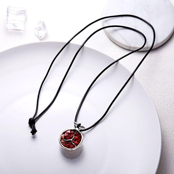 

fruit red pomegranate stone pendant necklace long sweater chain fashion jewelry round decoration women necklaces, Silver