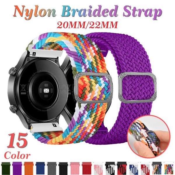 

watch bands elastic strap for samsung galaxy 3 active 2 46mm 42mm 20mm 22mm adjustable braided 40/44mm gear s3 bracelet huawei gt2 pro, Black;brown