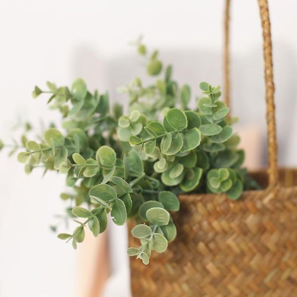 

green plastic fake eucalyptus stem faux artificial plants for home decor plantas artificiales wending party garden decoration decorative flo
