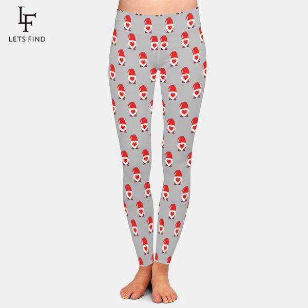 

women's leggings letsfind cute valentines gnomes in red hats and hearts print women high waist plus size fitness slim full, Black