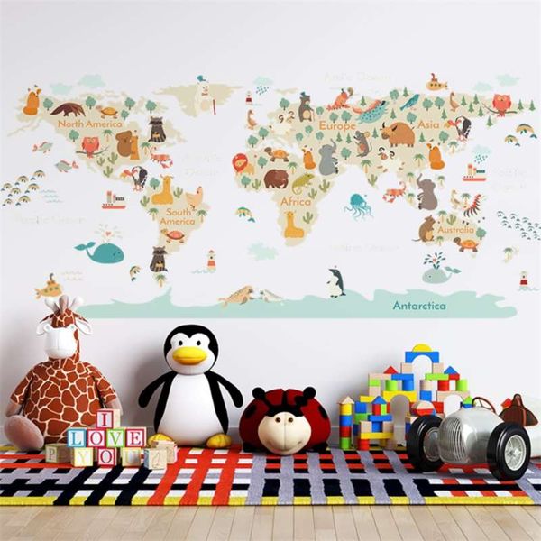 Mappa degli animali dei cartoni animati Adesivi murali per la camera dei bambini Camera da letto Scuola materna Decorazione della parete Vinile Decalcomanie da muro in PVC Arte Murales Decorazione della casa 210929