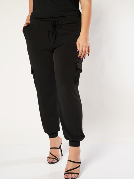 

plus size pants mesh pocket relaxed cut black color viscose fabric cargo for women 4xl 5xl 6lx 2021 fashion trousers bottoms