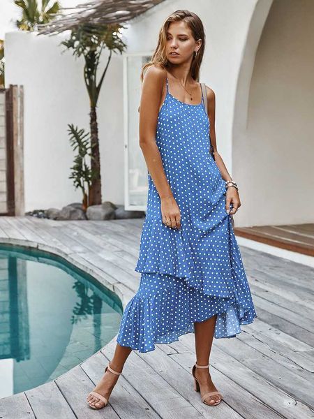 2021 Verão New Sling Polka Dot Maternidade Vestido Bohemian Lotus Leaf Folha Estilo Senhoras roupas PW06 Y0924