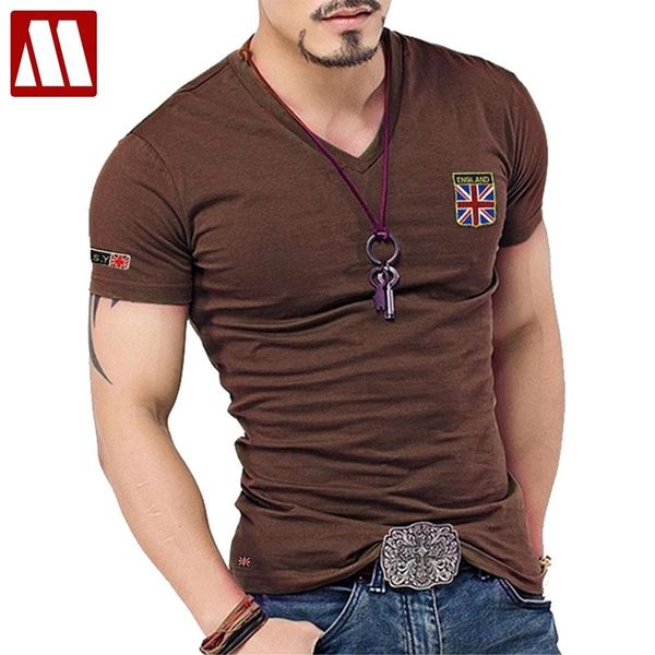 

new arrival flag t shirt men summer fashion british flag embroidered men slim fit v neck t shirt brand men cotton funny t shirts 210329, White;black