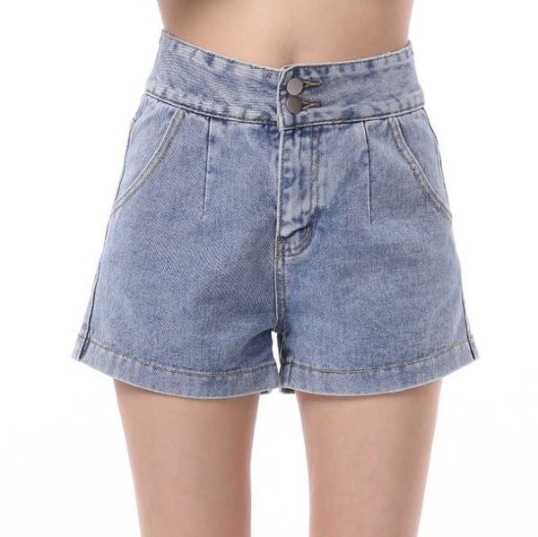 

women's jeans casual high waist denim shorts solid color wild, Blue