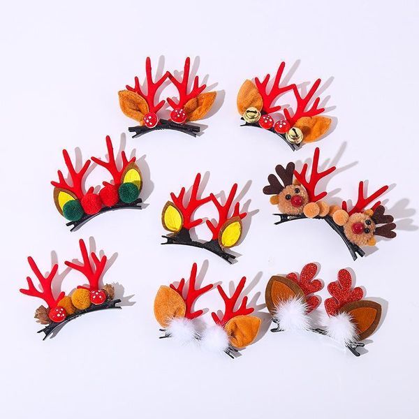 

hair accessories pom deer antlers pins barrettes for girls women christmas hairpins faux fur pompom ball clips xmas1, Slivery;white
