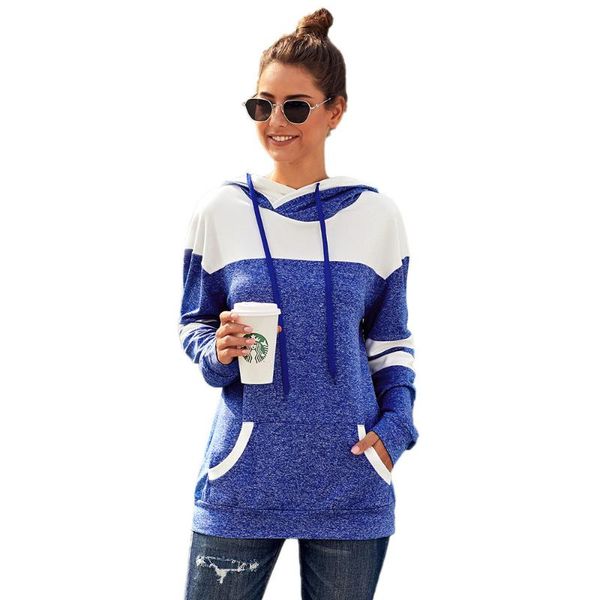 

women's hoodies & sweatshirts of clothing style autumn and winter cap hit color splice pocket casual slimming jacket, Black
