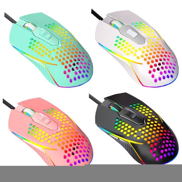 

mice usb wired rgb light honeycomb gaming mouse 6 buttons ergonomic 7600dpi optical office for computer gamer