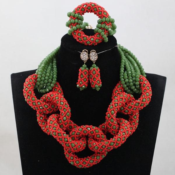 

earrings & necklace 2021 unique style red/green crystal sets nigerian african wedding bridal/women beads jewelry set anj312, Silver