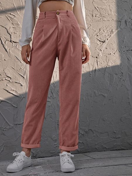 

corduroy high rise straight pants o1ki#, Black;white