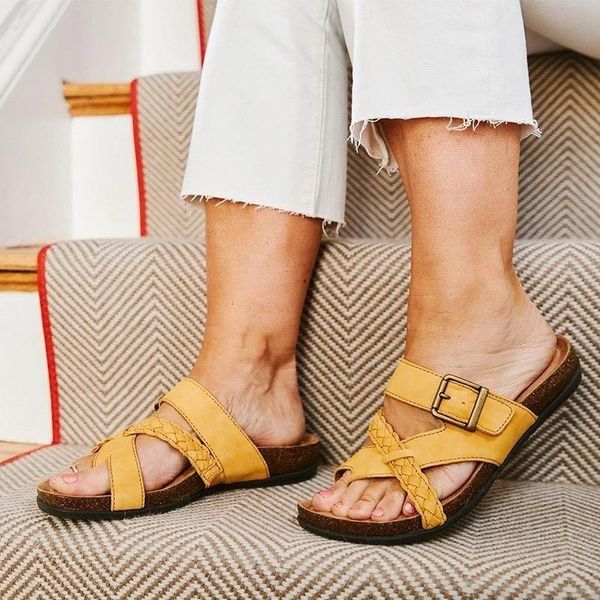 

slippers woman summer slipper for women shoes comfy soft retro wedge low heels thick bottom ladies sandals, Black