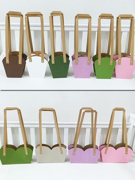 

kraft paper portable flower basket florist handy bags succulent plant gift box rectangle boxes wrapping supplies wrap