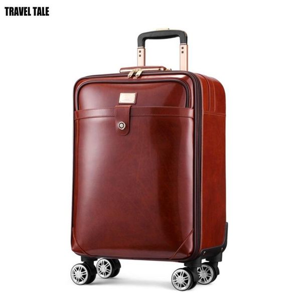 

suitcases travel tale 16"20" inch men cow leather trolley suitcase retro cabin hand luggage bag on wheel