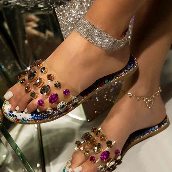 

slippers summer comfortable handmade flat-bottomed women slippers fashionable wild roman rhinestones plus size outdoor 35-43 vmki, Black