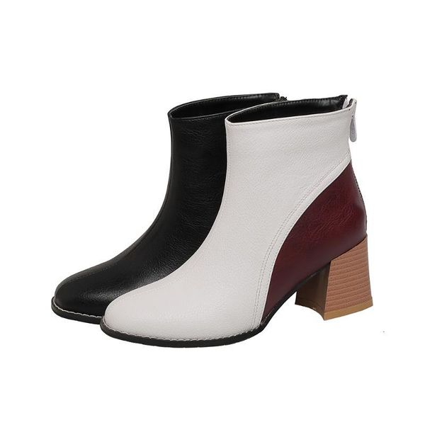 

boots moonmeek big size 33-46 fashion women boots thick heels square toe mixed colors ankle autumn winter ladies shoes 8rdr, Black