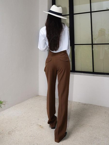 

women's pants & capris chic high waist wide leg suit for women summer autumn street loose straight floor length lady trousers, Black;white