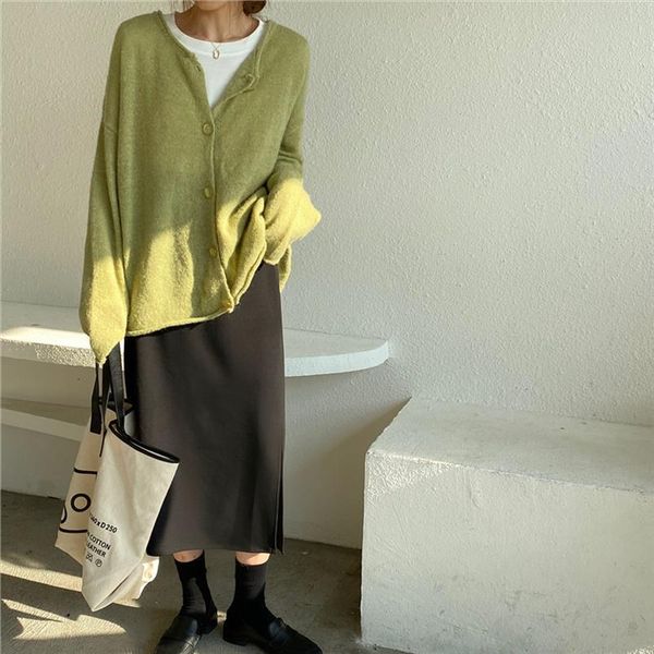 

ladies korean style ins womens sweaters simple knitted cardigan winter and autumn oversized thin green woman, White;black