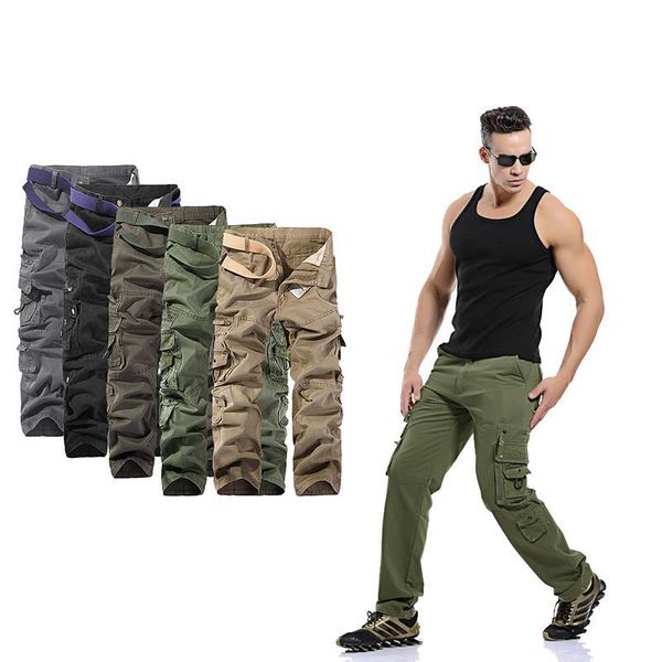 

camouflage mens cargo pants multi-pocket 2021 spring fashion military tactical leisure cotton straight male trousers men's, Black