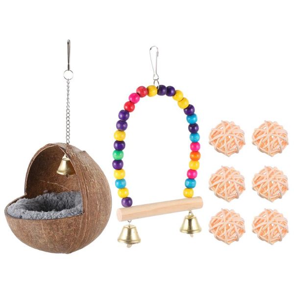 

bird cages 8pcs parrot coconut shell nest swing chewing plaything for small birds