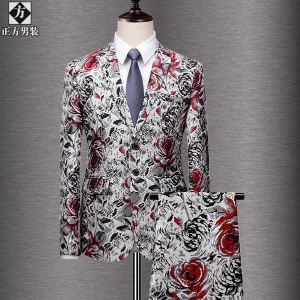 

men's suits & blazers wholesale price print casual and elegant bearing party for men single button notched collar groom tuxedos (jacket, White;black