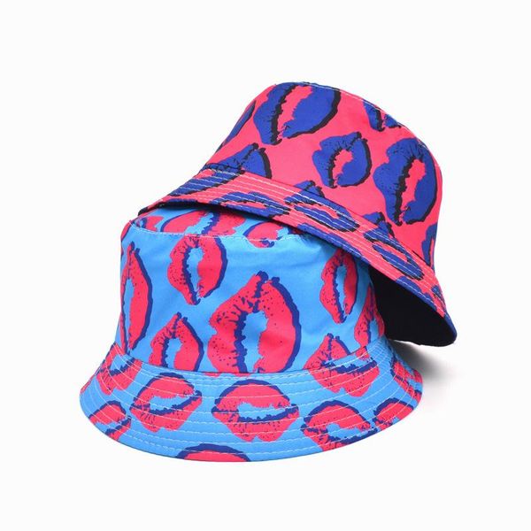 

european and american fisherman hat women men print double-sided wear fashion casual basin cap sunscreen foldable hats wide brim, Blue;gray