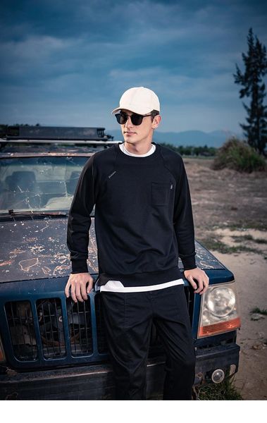 

men's hoodies & sweatshirts 3565 round neck autumn jacket 2021 loose pocket long-sleeved fake two-piece, Black