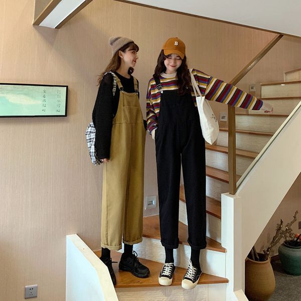 

sml 2 color jeans womens spring autumn loose black straight pants trousers jumpsuit casual denim overalls womens (72663 210423, Black;white