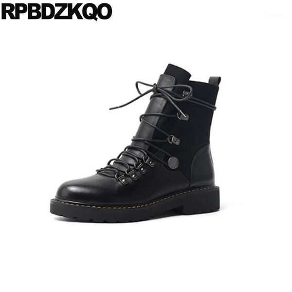 

boots fall 2021 chunky women suede round toe front lace up casual ankle autumn black combat fashion shoes real leather1
