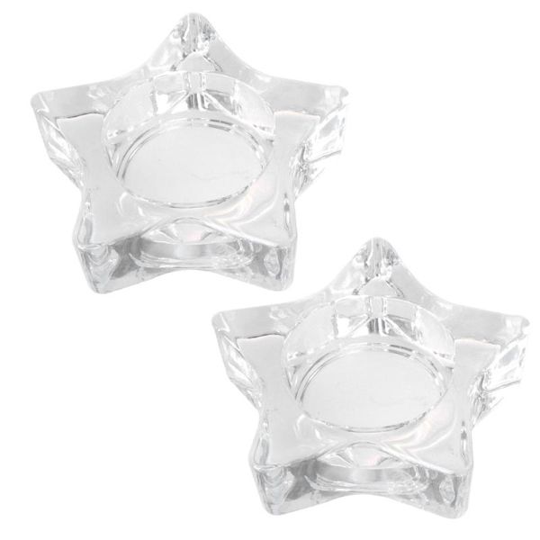 

candle holders 2pcs glass candlestick delicate holder stand deskdecoration (five-pointed star shape 107g)