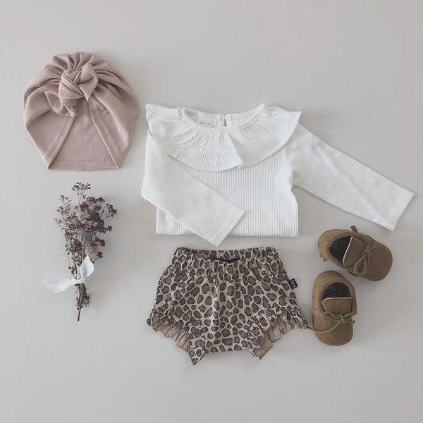 

clothing sets 0-24m born infant baby girl autumn set fashion long sleeve solid romper leopard shorts outfit 2pcs, White