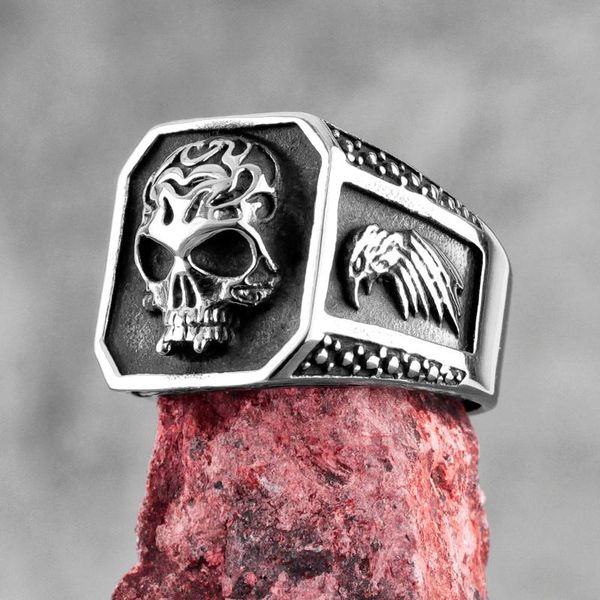

cluster rings gothic skull ealge stainless steel mens punk hip hop unique for male boyfriend biker jewelry creativity gift wholesale, Golden;silver