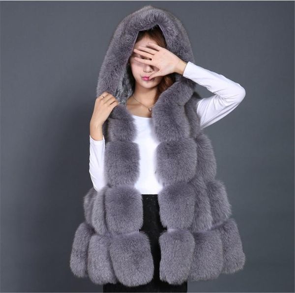 

women's fur & faux mlhxfur real hoodie vest hooded gilet fashion coat sleeveless, Black