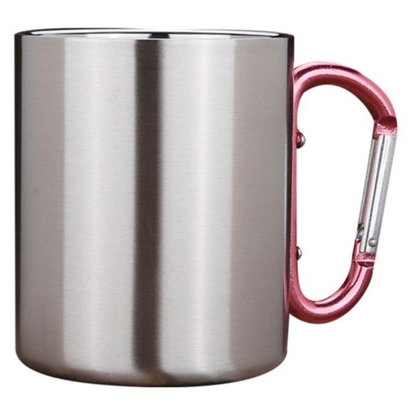 

isolating travel mug double wall stainless steel outdoor children cup carabiner hook handle heat resistance water bottle