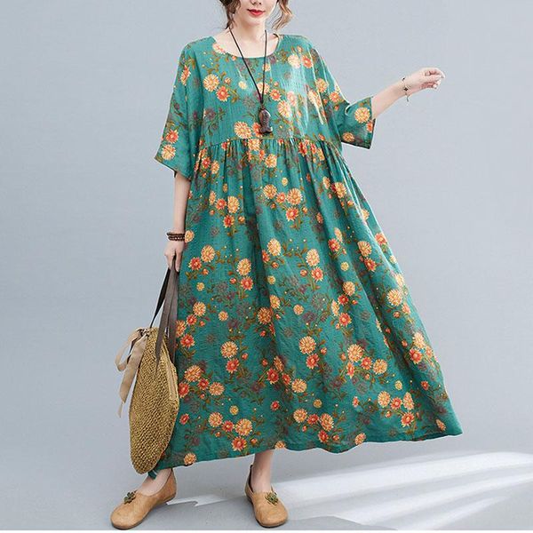 

women dress 2021 summer plus size ladies sweet floral maxi korean short sleeve cotton linen retro large vestido party dresses, White;black