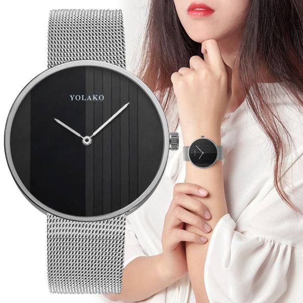 

wristwatches women watch fashion rose gold quartz movement steel mesh classic female dress clock, Slivery;brown
